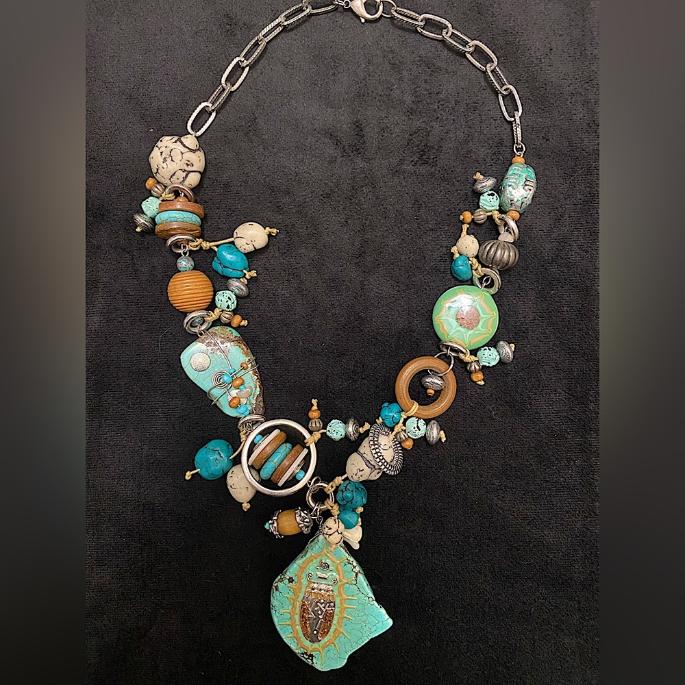 Boho Beaded + Turquoise Statement Necklace - image 1